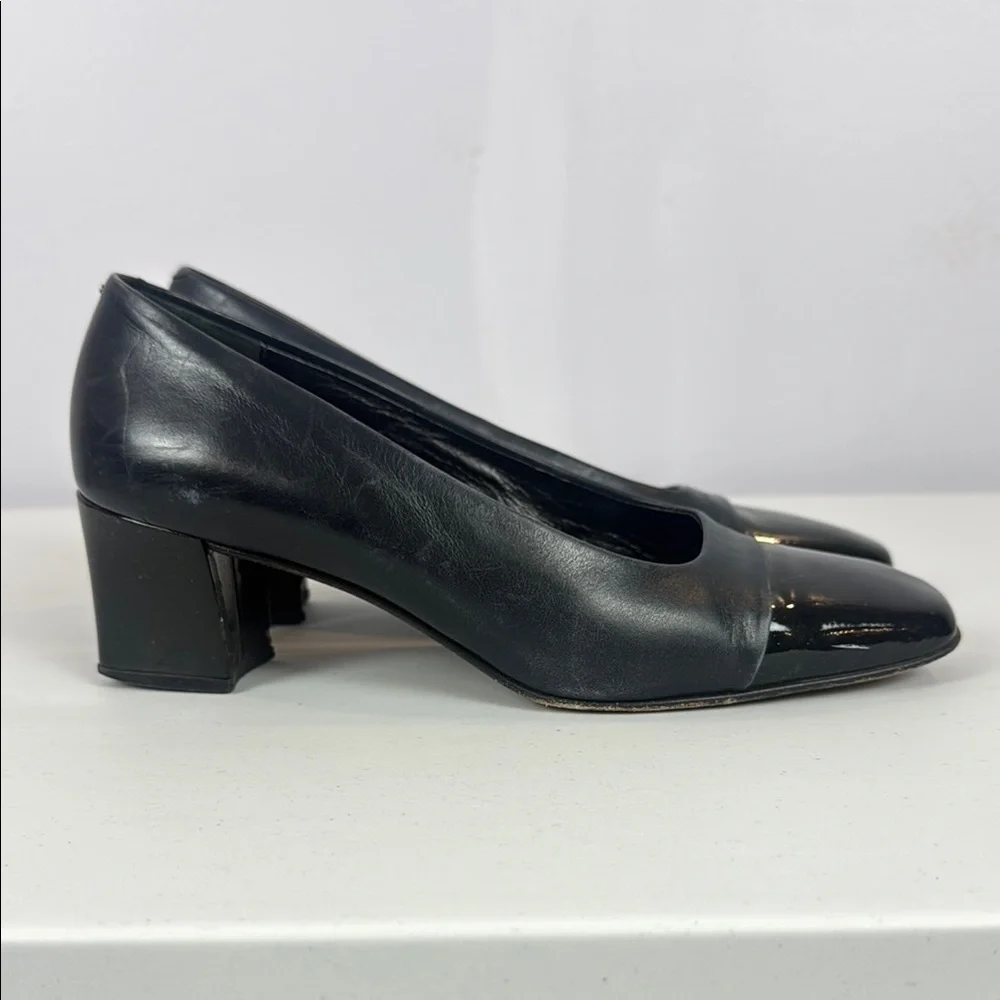 Vintage Amalfi Black Block 2” Heels Pumps with Patent Toe - Picture 8 of 10
